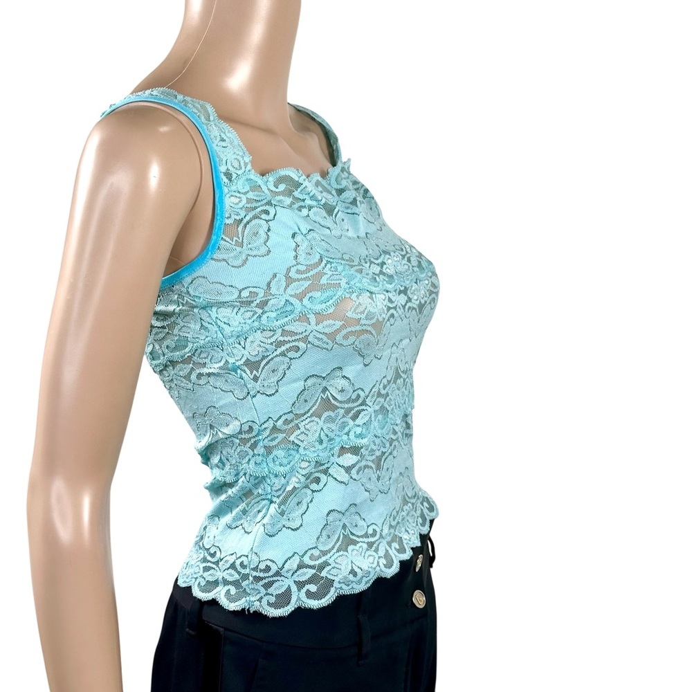 Sabora Aqua Blue Butterfly and Floral Design Lace Tank Top sz L - Picture 10 of 16